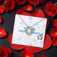 Christmas Love Knot Necklace, Penguin Snowflake Love Knot Necklace, Holiday Message Card Jewelry, Adorable Winter Love Knot Present for Her