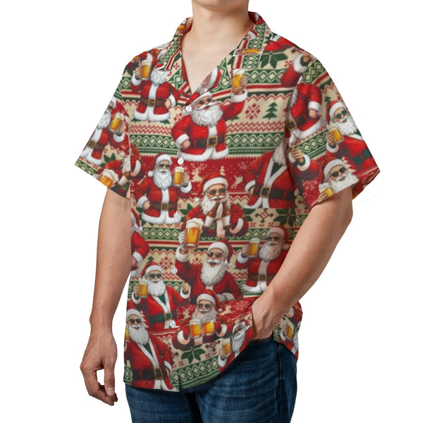 Humorous Christmas Hawaiian Shirt, Santa Claus Drinking Beer Hawaiian Shirt, Retro Holiday Tropical Beach Shirt, Holiday Part