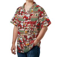 Humorous Christmas Hawaiian Shirt, Santa Claus Drinking Beer Hawaiian Shirt, Retro Holiday Tropical Beach Shirt, Holiday Party Present for Men