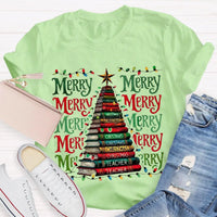 Festive Reading Holiday Graphic Tee, Christmas Book Tree Teacher Shirt, Bookish Xmas Tree T-Shirt, English Teacher Christmas Present