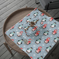 Winter Red Scarf Penguin Gift Wrap Roll, Adorable Penguin Wrapping Paper, Christmas Holiday Wrapping Paper
