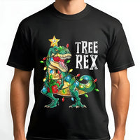 Humorous Dinosaur Holiday Graphic Tee, Tree Rex Christmas T-Shirt, Adorable Trex Xmas Tree Shirt, Retro Dino Winter Holiday T-Shirt, Present for Kids