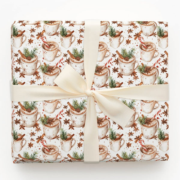 Comfy Winter Mug Gift Wrap, Hot Chocolate Christmas Wrapping Paper, Watercolor Cocoa Holiday Wrapping Paper, Festive Winter P