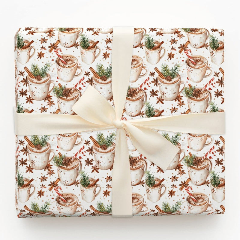 Comfy Winter Mug Gift Wrap, Hot Chocolate Christmas Wrapping Paper, Watercolor Cocoa Holiday Wrapping Paper, Festive Winter Present Paper