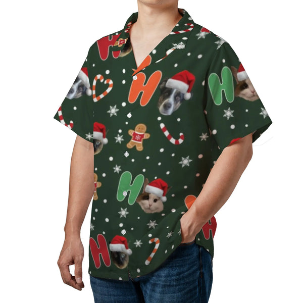 Personalized Dog Cat Hawaiian Shirt, Custom Pet Photo Hawaiian Shirt, Ho Ho Ho Christmas Island Shirt, Holiday Pet Lover Butt