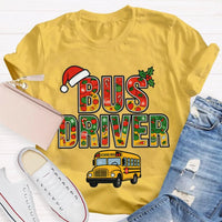 Santa Hat Bus Driver Graphic Tee, School Bus Driver Christmas T-Shirt, Humorous Holiday Driver Shirt, Transportation Staff Xmas Present