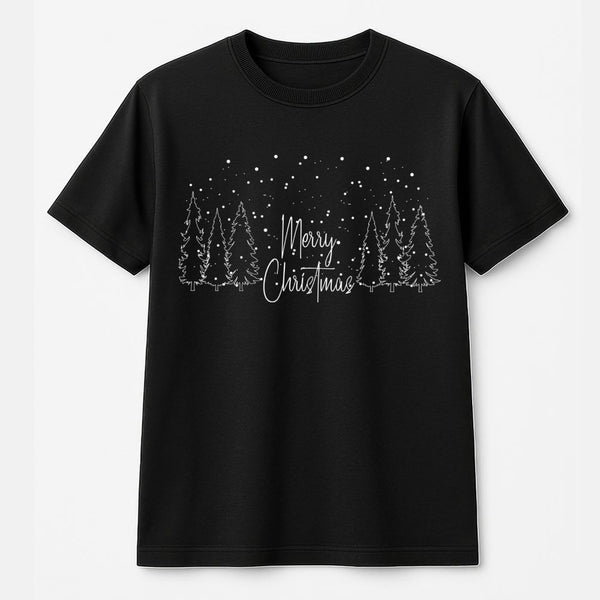 Minimalist Winter Forest Graphic Tee, Merry Christmas Tree T-Shirt, Festive Holiday Pine Tree Shirt, Adorable Xmas Christmas 