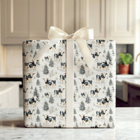 Winter Forest Cow Gift Wrap, Watercolor Cow Wrapping Paper, Rustic Farmhouse Christmas Wrapping Paper, Country Holiday Animal Present Paper