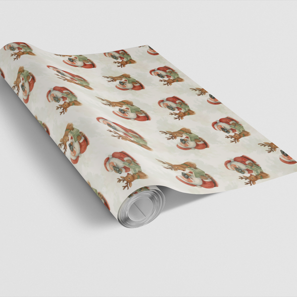 Whimsical Christmas Wrapping Paper, Birdwatching Santa Wrapping Paper, Santa and Reindeer Gift Wrap, Nature Lover Holiday Wra
