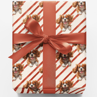 Candy Cane Stripe Dog Gift Wrap, Cavalier King Charles Spaniel Wrapping Paper, Christmas Cavalier Paper, Dog Lover Holiday Gift Wrap Roll