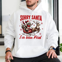 Humorous Christmas Raccoon Sweatshirt, Sorry Santa I've Been Feral Hoodie, Adorable Animal Holiday Pullover, Xmas Humor Graphic Hoodie
