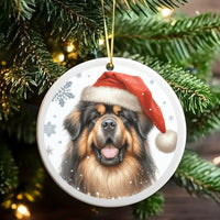 Santa Hat Dog Ornament, Tibetan Mastiff Christmas Ornament, Adorable Puppy Ceramic Ornament, Pet Lover Holiday Tree Decoration Present