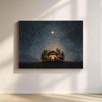 Starry Night Holy Family Canvas, Nativity Scene Canvas Wall Art, Christian Christmas Wall Decor, Holy Night Canvas Print, Faith Holiday Present