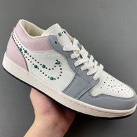 Low Top Sneakers, White Pink Gray Colorway, Lace Up Design, Casual Gift for Sneaker Fans