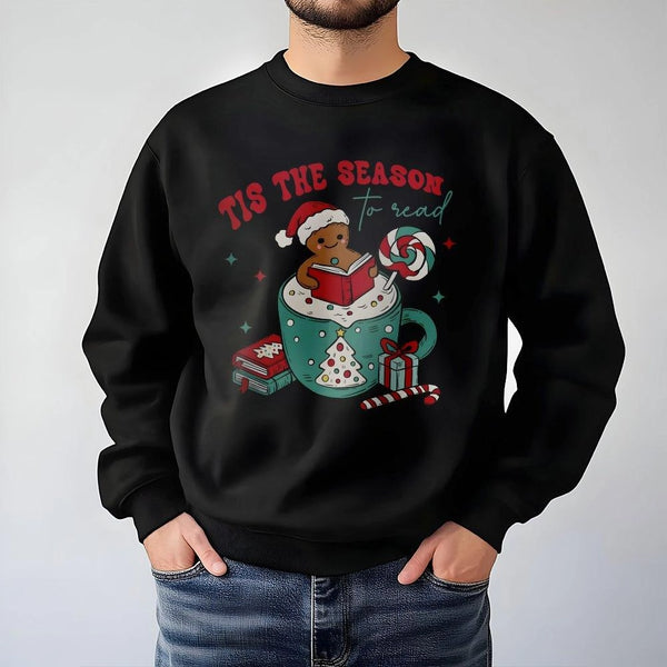 Gingerbread Book Lover Christmas Crewneck, Tis the Season to Read Sweatshirt, Adorable Holiday Reader Pullover, Librarian Xma