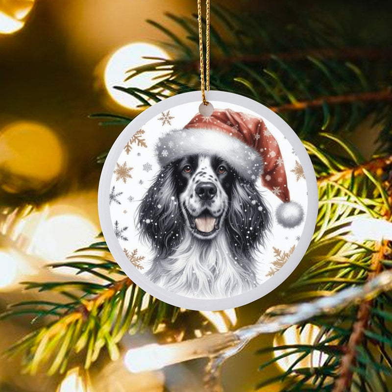 Dog in Santa Hat Ornament, English Springer Spaniel Christmas Ornament, Spaniel Puppy Tree Ornament, Dog Lover Ceramic Ornament, Xmas Present