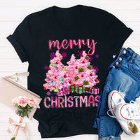 Festive Holiday Graphic T-Shirt, Pink Tree Christmas Teacher Shirt, Adorable Teacher Christmas Tee, Winter School Vacation Teacher Present