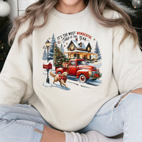 Vintage Red Truck Holiday Sweater, Christmas Golden Retriever Sweatshirt, Retro Dog Lover Crewneck, Winter Xmas Dog Pullover, Dog Mom Present