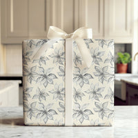 Grayscale Floral Gift Wrap, Vintage Poinsettia Christmas Wrapping Paper, Sketched Botanical Wrapping Paper, Elegant Winter Wrapping Paper