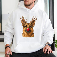 Reindeer Antlers Dog Red Nose Sweatshirt, German Shepherd Christmas Hoodie, Humorous Holiday GSD Pullover, Adorable Shepherd Dog Lover Hoodie