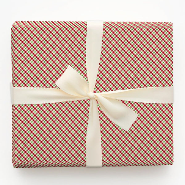 Diagonal Plaid Gift Wrap, Red Green Gingham Wrapping Paper, Classic Check Christmas Wrapping Paper, Rustic Holiday Festive Wr