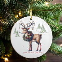 Whimsical Deer Leg Warmers Ornament, Merry and Bright Reindeer Ornament, Ceramic Christmas Tree Ornament, Adorable Holiday Keepsake Present