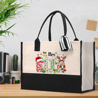 Custom Name Snowflake Holiday Tote Bag, Personalized Christmas Tote Bag, Winter Xmas Cotton Tote Bag, Festive Shopper, Present for Her