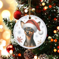 Santa Hat Min Pin Dog Ornament, Miniature Pinscher Christmas Ornament, Ceramic Puppy Tree Ornament, Holiday Keepsake Present for Dog Lovers