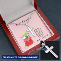 Custom Engraved Stainless Steel Cross Pendant Necklace, Personalized Cross Necklace for Daughter, Religious Faith Christmas Present