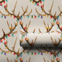 Holiday Lights Deer Gift Wrap, Deer Antler Christmas Wrapping Paper, Rustic Watercolor Antlers Wrapping Paper, Country Gift Wrap Roll