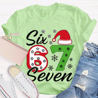 Festive Holiday Graphic Tee, Christmas Santa Hats Snowflakes T-Shirt, Adorable Winter Xmas Party Shirt, Retro Santa Snowflake Graphic T-Shirt