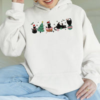 Festive Kitten Holiday Hoodie, Christmas Black Cat Hoodie, Adorable Cat Lover Xmas Hoodie, Comfy Winter Pet Lover Graphic Hooded Sweatshirt
