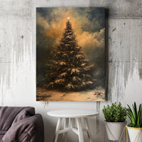 Moody Winter Oil Painting Canvas, Christmas Tree Canvas Wall Art, Vintage Winter Landscape Canvas Print, Rustic Holiday Decor