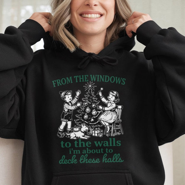 Humorous Christmas Hoodie, Deck the Halls Rap Hoodie, Hip Hop Holiday Hoodie, Xmas Graphic Hooded Sweatshirt, Holiday Present