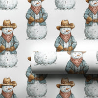 Western Christmas Gift Wrap, Cowboy Snowman Wrapping Paper, Watercolor Winter Cowboy Holiday Wrapping Paper, Rustic Holiday Gift Wrap Roll
