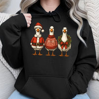 Humorous Santa Claus Geese Graphic Pullover, Christmas Goose Hoodie, Adorable Holiday Goose Sweatshirt, Winter Animal Lover Hoodie, Xmas Goose Present
