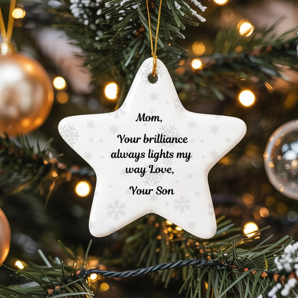 Mom from Son Star Ornament, Mom Christmas Star Ornament, Ceramic Mom Keepsake Ornament, Sentimental Holiday Present for Mothe