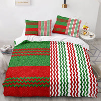 Holiday Duvet Cover, Red Green Chevron Christmas Duvet Cover Set, Geometric Bedding Set, Winter Duvet Cover, Festive Bedroom Decor Present
