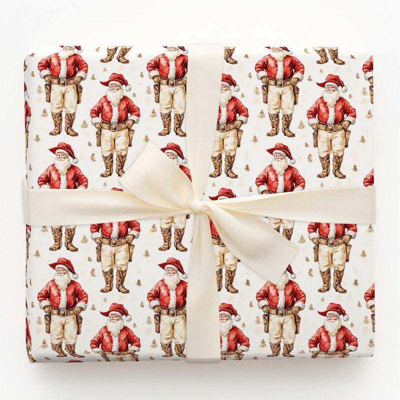 Western Holiday Gift Wrap, Cowboy Santa Claus Christmas Wrapping Paper, Retro Country Wild West Christmas Wrapping Paper, Holiday Gift Wrap