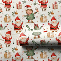 Adorable Holiday Elves Gift Wrap, Whimsical Santa and Elf Wrapping Paper, Watercolor Christmas Wrapping Paper, Kids Festive Present Paper Roll
