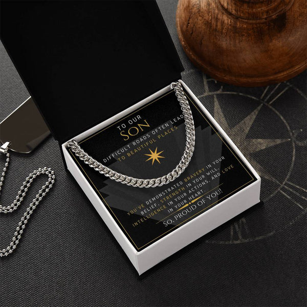 Sentiment Son Cuban Chain, Son Cuban Link Chain Necklace, Mens Link Chain Jewelry, Birthday Present for Son, Christmas Presen