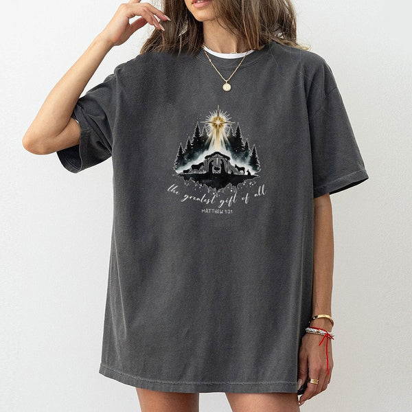 Christian Christmas Shirt, Nativity Scene T-Shirt, The Greatest Present of All Graphic Tee, Religious Holiday Shirt, Faith Xm