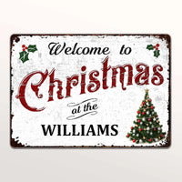 Custom Family Name Holiday Metal Wall Art, Personalized Christmas Metal Sign, Vintage Welcome Plaque, Festive Winter Home Decor Present