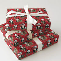 Scarf Panda Bear Holiday Gift Wrap, Red Christmas Panda Wrapping Paper, Adorable Winter Panda Wrapping Paper, Festive Animal Gift Wrap Roll