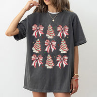 Coquette Bow Holiday Shirt, Christmas Tree Cake T-Shirt, Retro Xmas Graphic Tee, Festive Winter Cake T-Shirt, Adorable Christmas Party Shirt