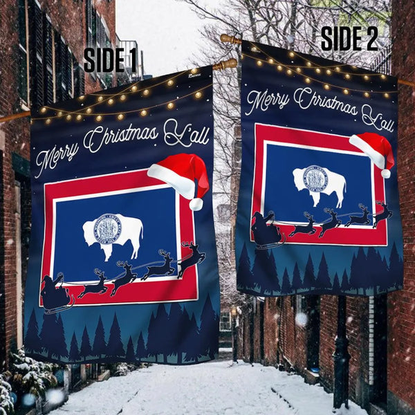 Merry Christmas Yall Yard Flag, Wyoming State Flag Christmas Garden Flag, Double-Sided Wyoming Holiday Flag, Rustic Lawn Bann