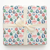 Festive Holiday Ornament Gift Wrap, Watercolor Christmas Wrapping Paper, Pine Botanical Xmas Wrapping Paper Roll, Seasonal Present Wrap