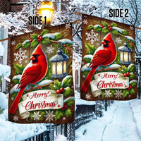 Winter Bird Holiday Yard Flag, Cardinal Merry Christmas Garden Flag, Double-Sided Red Cardinal Outdoor Banner, Seasonal Xmas Lawn Flag