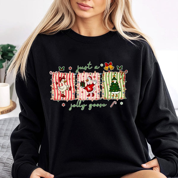 Festive Duck Holiday Sweatshirt, Jolly Goose Christmas Sweatshirt, Adorable Xmas Goose Crewneck, Ugly Christmas Sweater Sweat