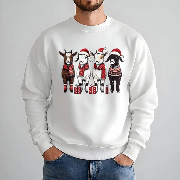 Adorable Festive Farm Animal Crewneck, Christmas Goat Sweatshirt, Santa Hat Goat Sweater, Holiday Animal Lover Pullover, Wint